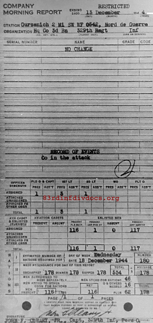Morning report HQCO3BN Co, 1944-12-13, page 1 Morning report