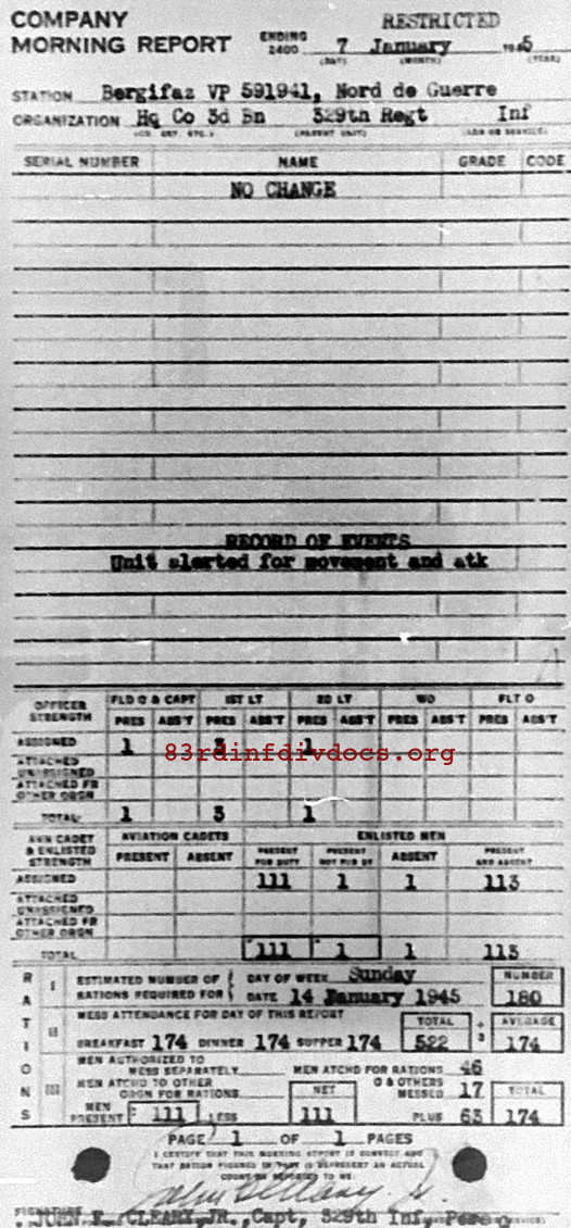 Morning report HQCO3BN Co, 1945-01-07, page 1 Morning report