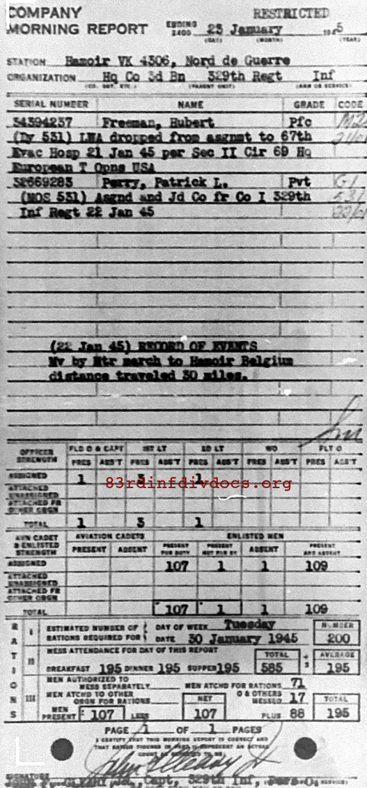 Morning report HQCO3BN Co, 1945-01-23, page 1 Morning report
