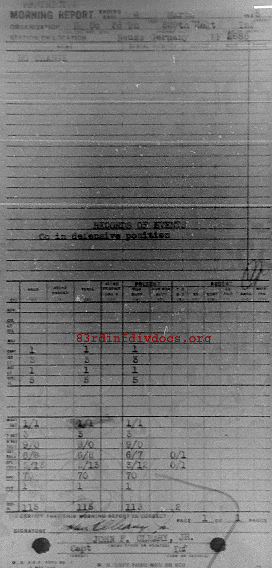 Morning report HQCO3BN Co, 1945-03-04, page 1 Morning report