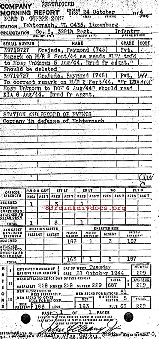 Morning report I Co, 1944-10-24, page 1 Morning report