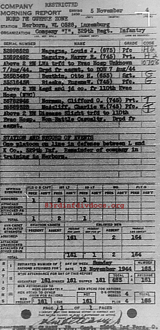 Morning report I Co, 1944-11-05, page 1 Morning report