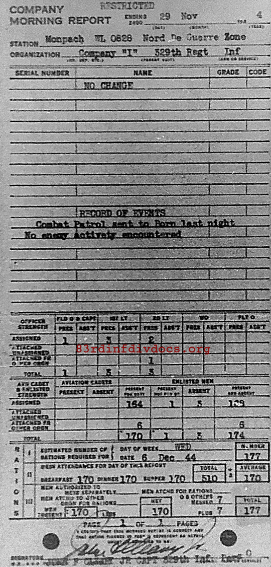 Morning report I Co, 1944-11-29, page 1 Morning report