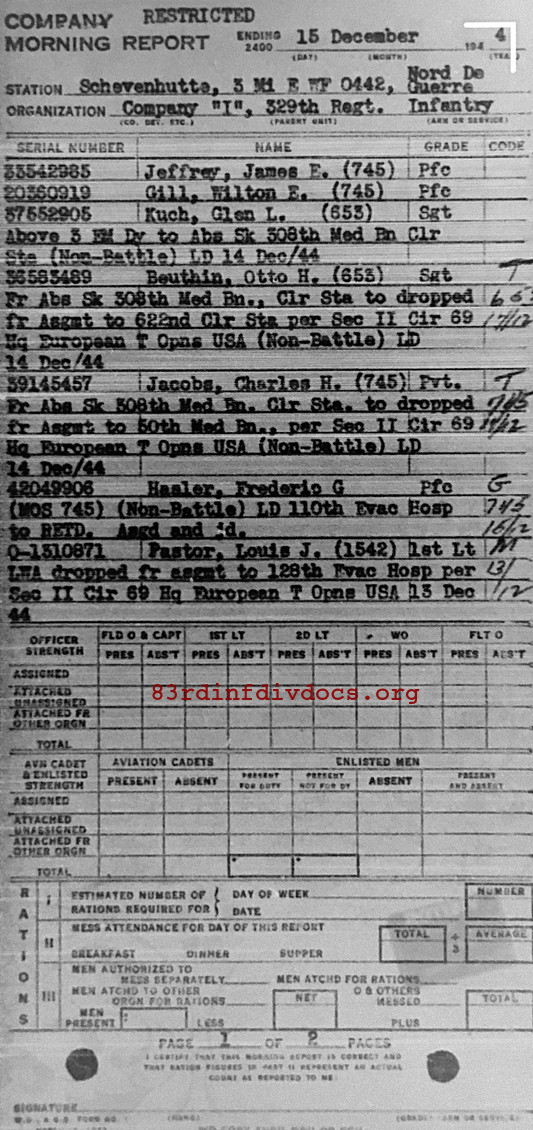Morning report I Co, 1944-12-15, page 1 Morning report