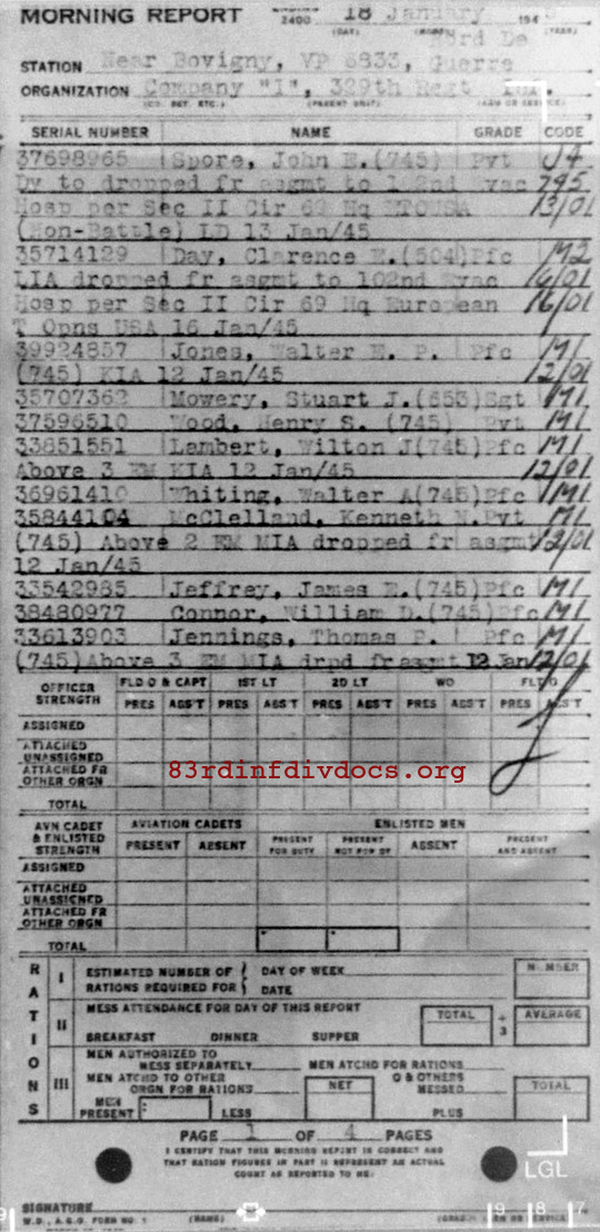 Morning report I Co, 1945-01-18, page 1 Morning report