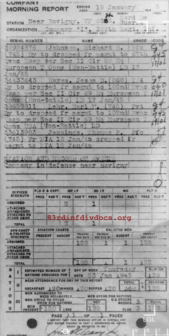 Morning report I Co, 1945-01-19, page 1 Morning report