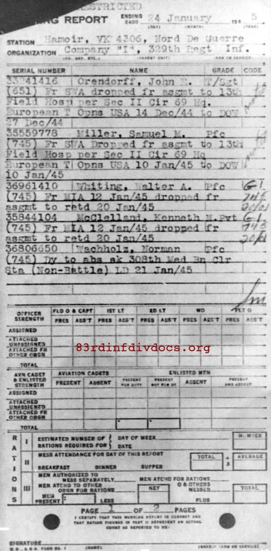 Morning report I Co, 1945-01-24, page 1 Morning report