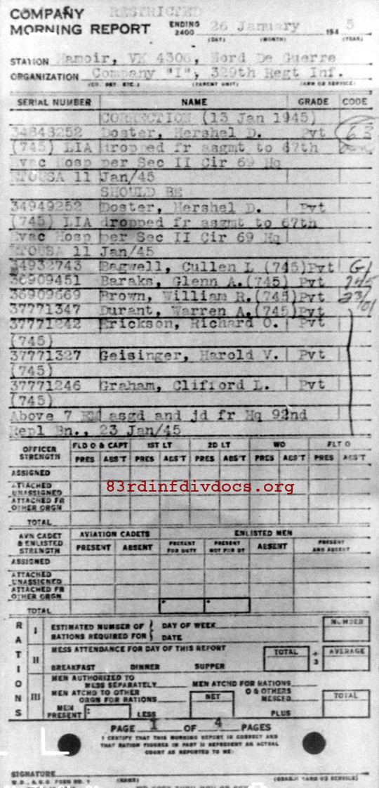 Morning report I Co, 1945-01-26, page 1 Morning report