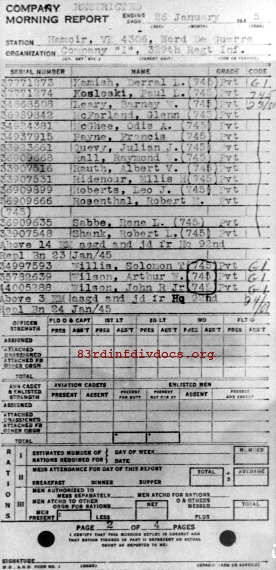 Morning report I Co, 1945-01-26, page 2 Morning report