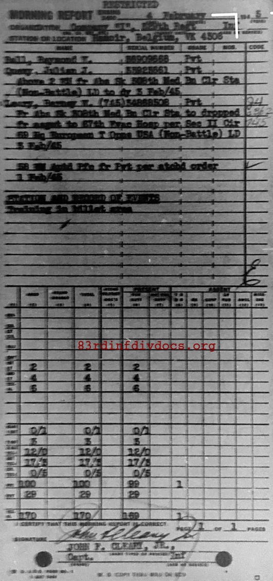 Morning report I Co, 1945-02-04, page 1 Morning report