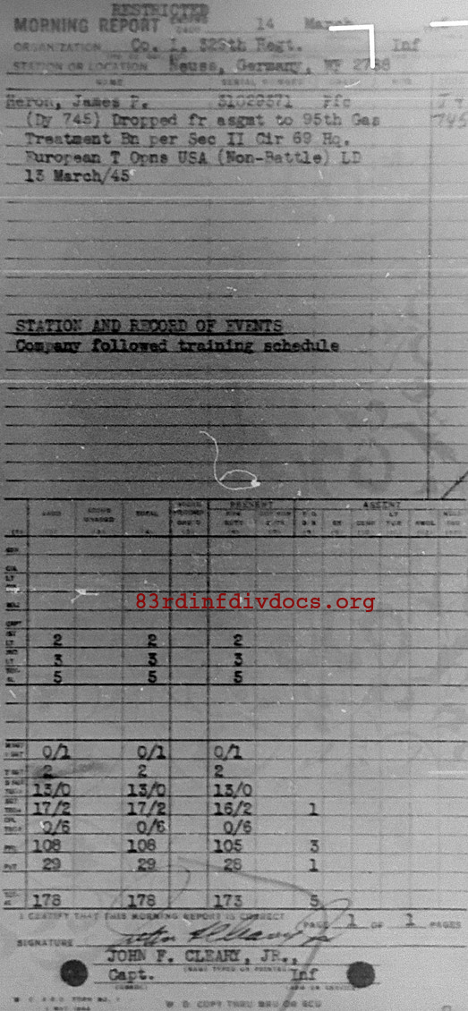 Morning report I Co, 1945-03-14, page 1 Morning report