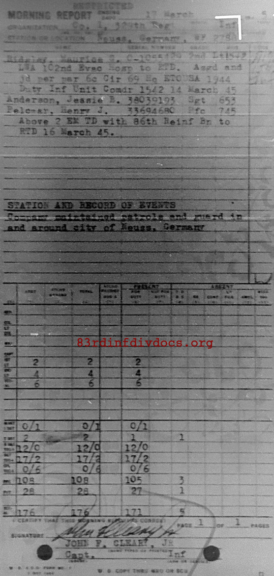 Morning report I Co, 1945-03-17, page 1 Morning report