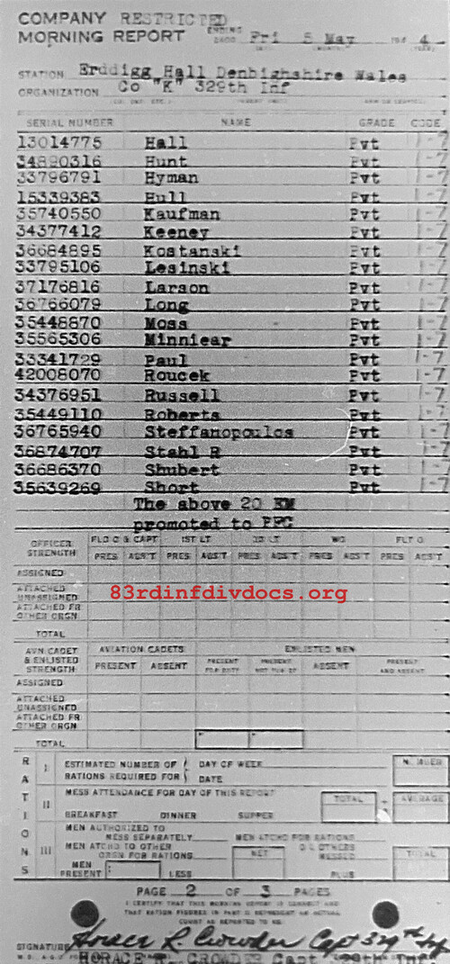 Morning report K Co, 1944-05-05, page 2 Morning report