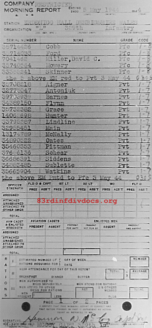 Morning report L Co, 1944-05-05, page 1 Morning report
