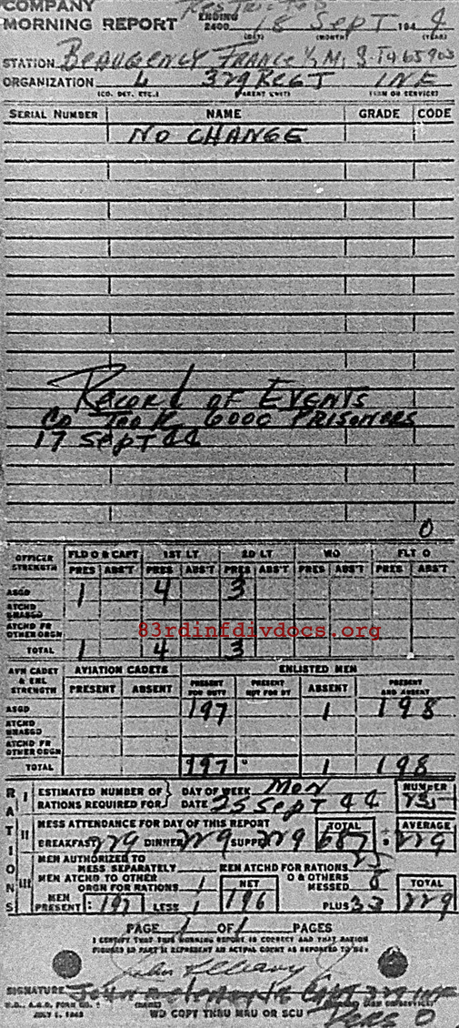 Morning report L Co, 1944-09-18, page 1 Morning report