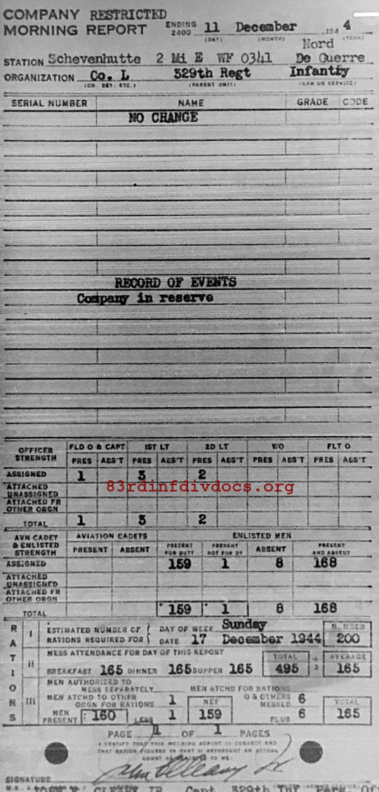 Morning report L Co, 1944-12-11, page 1 Morning report
