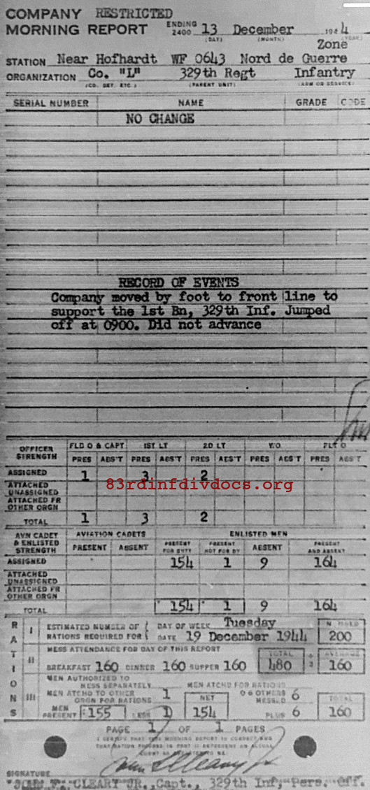 Morning report L Co, 1944-12-13, page 1 Morning report