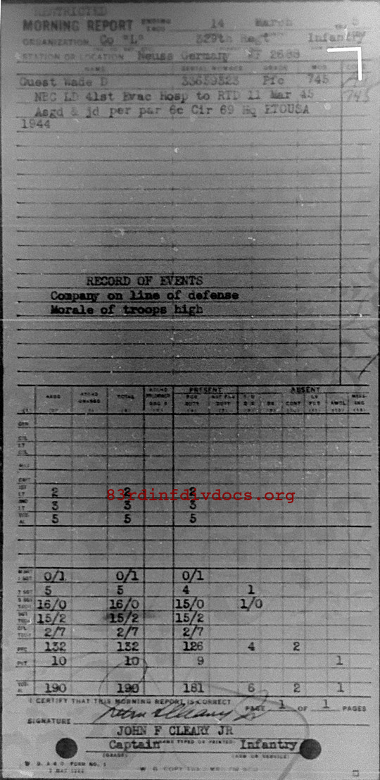 Morning report L Co, 1945-03-14, page 1 Morning report