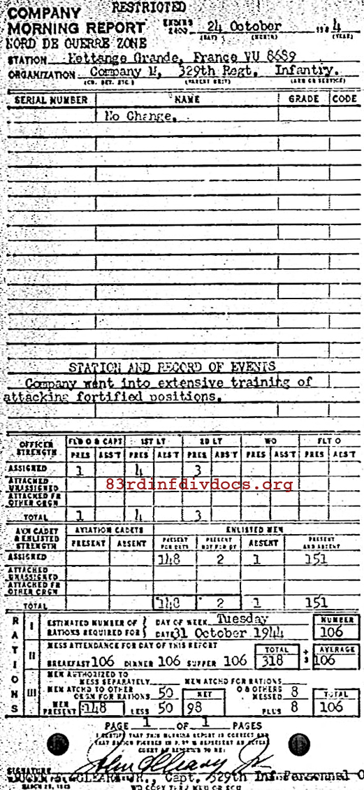 Morning report M Co, 1944-10-24, page 1 Morning report