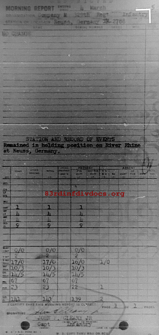 Morning report M Co, 1945-03-04, page 1 Morning report