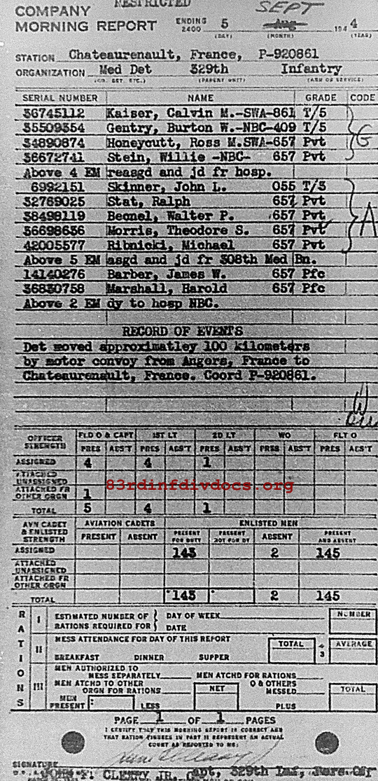 Morning report MEDDET Co, 1944-09-05, page 1 Morning report