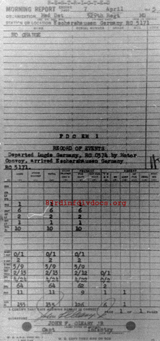 Morning report MEDDET Co, 1945-04-07, page 1 Morning report