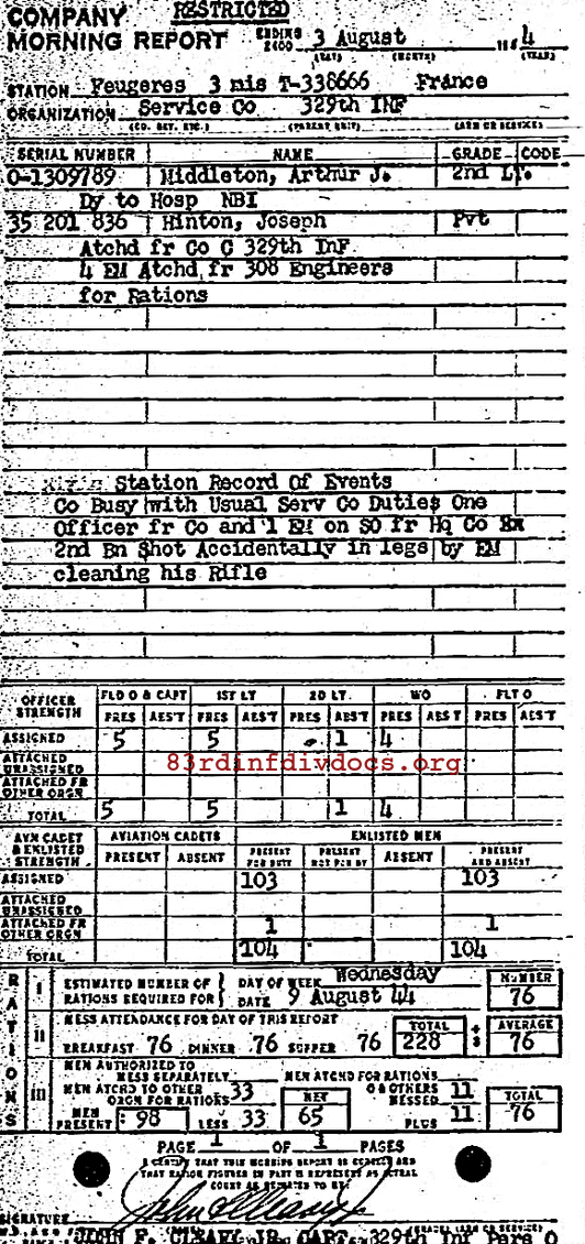 Morning report SERCO Co, 1944-08-03, page 1 Morning report