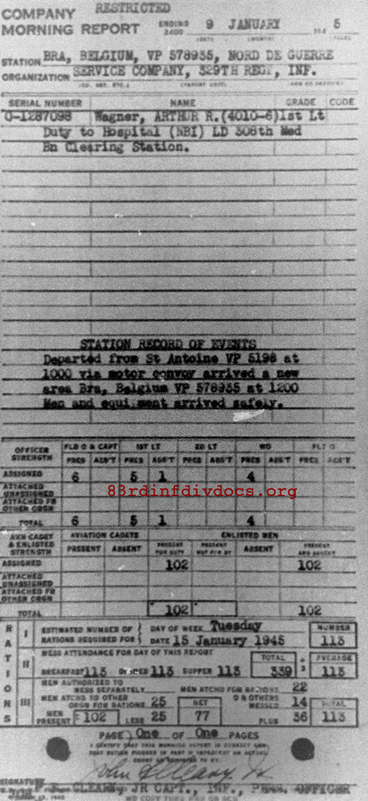 Morning report SERCO Co, 1945-01-09, page 1 Morning report