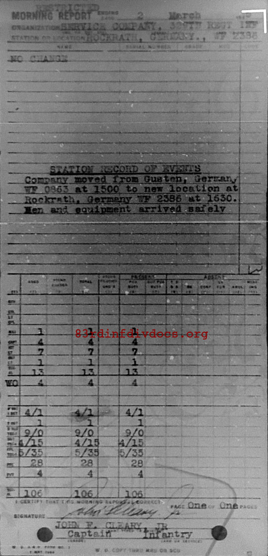 Morning report SERCO Co, 1945-03-02, page 1 Morning report