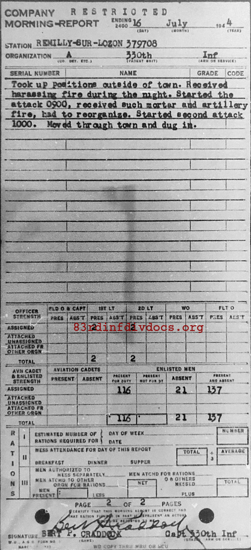 Morning report A Co, 1944-07-16, page 2 Morning report