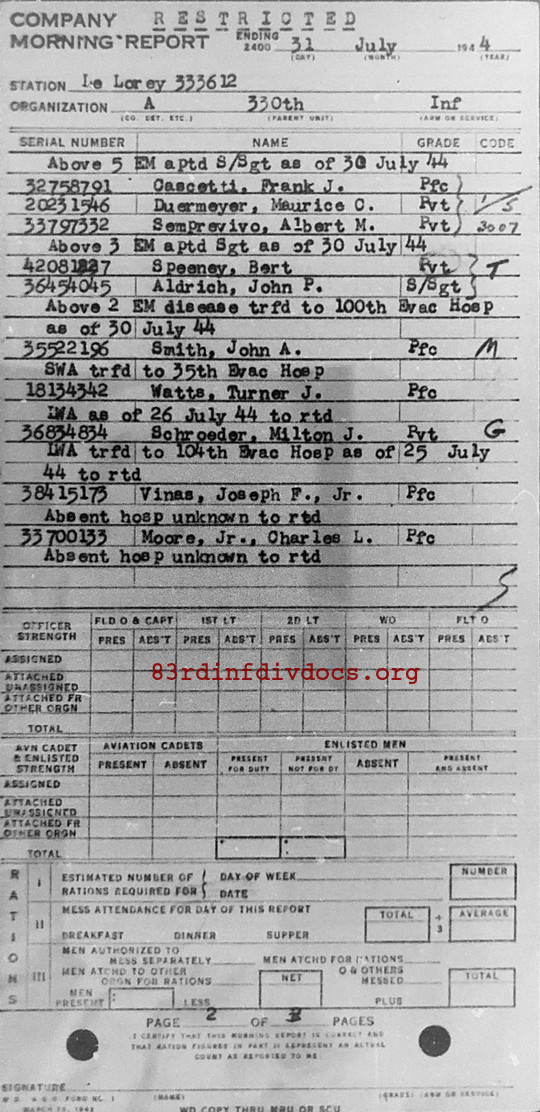 Morning report A Co, 1944-07-31, page 2 Morning report