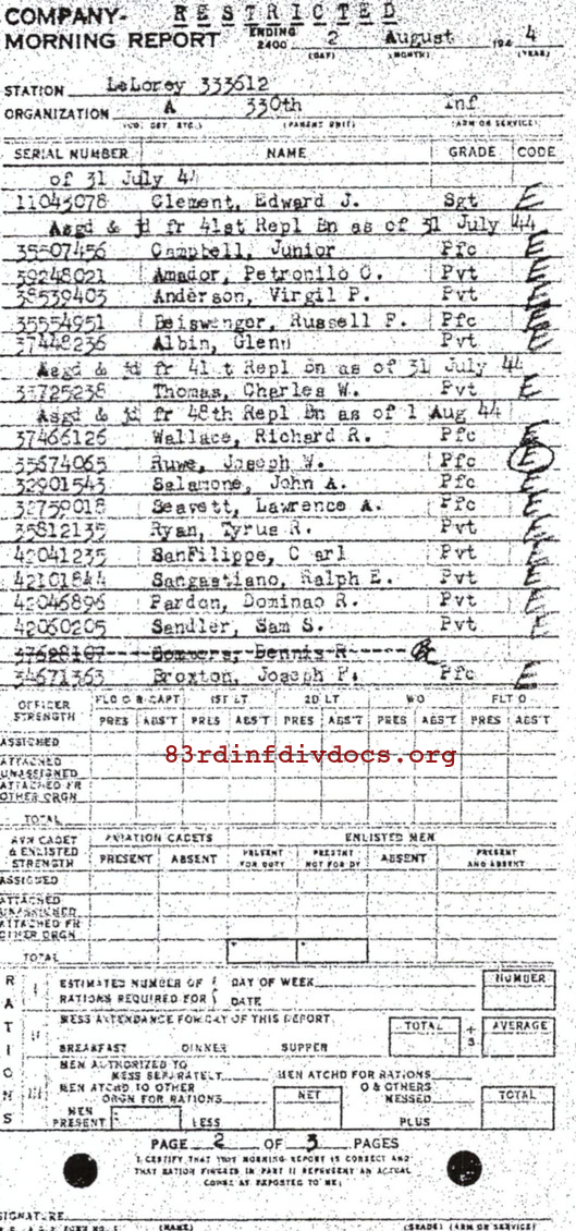 Morning report A Co, 1944-08-02, page 2 Morning report