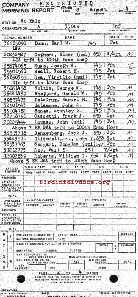 Morning report A Co, 1944-08-08, page 2 Morning report