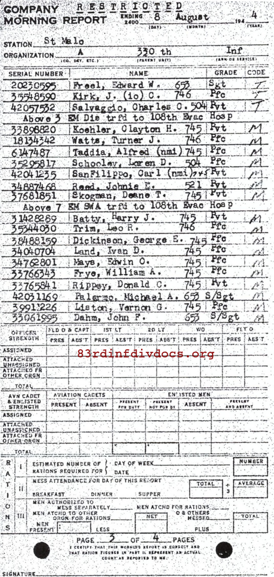 Morning report A Co, 1944-08-08, page 3 Morning report