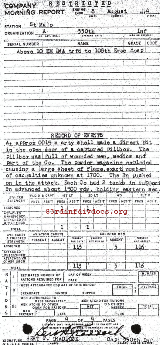 Morning report A Co, 1944-08-08, page 4 Morning report
