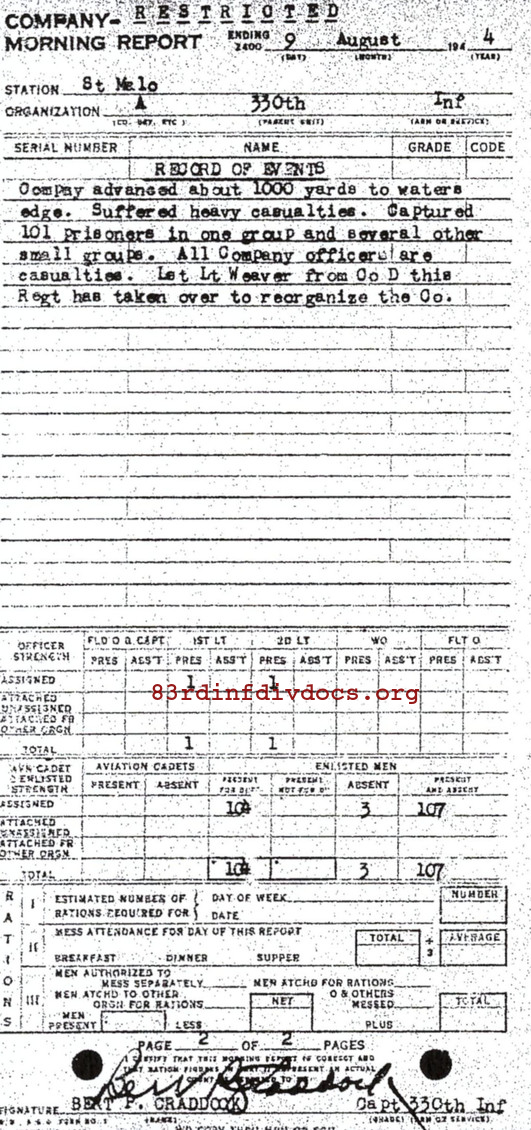 Morning report A Co, 1944-08-09, page 2 Morning report