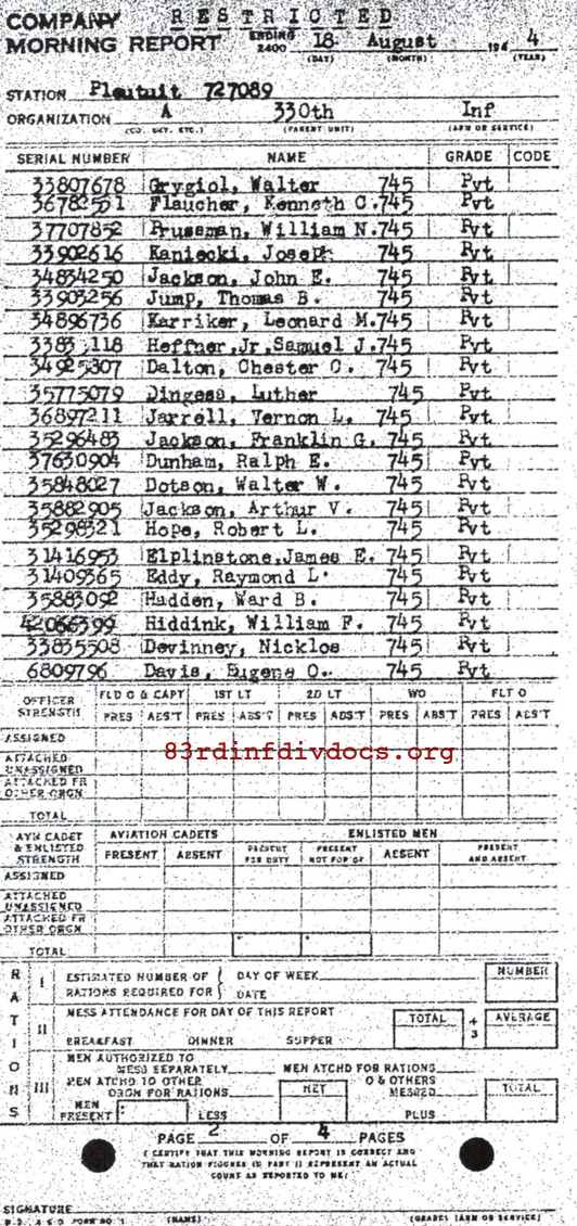 Morning report A Co, 1944-08-18, page 2 Morning report