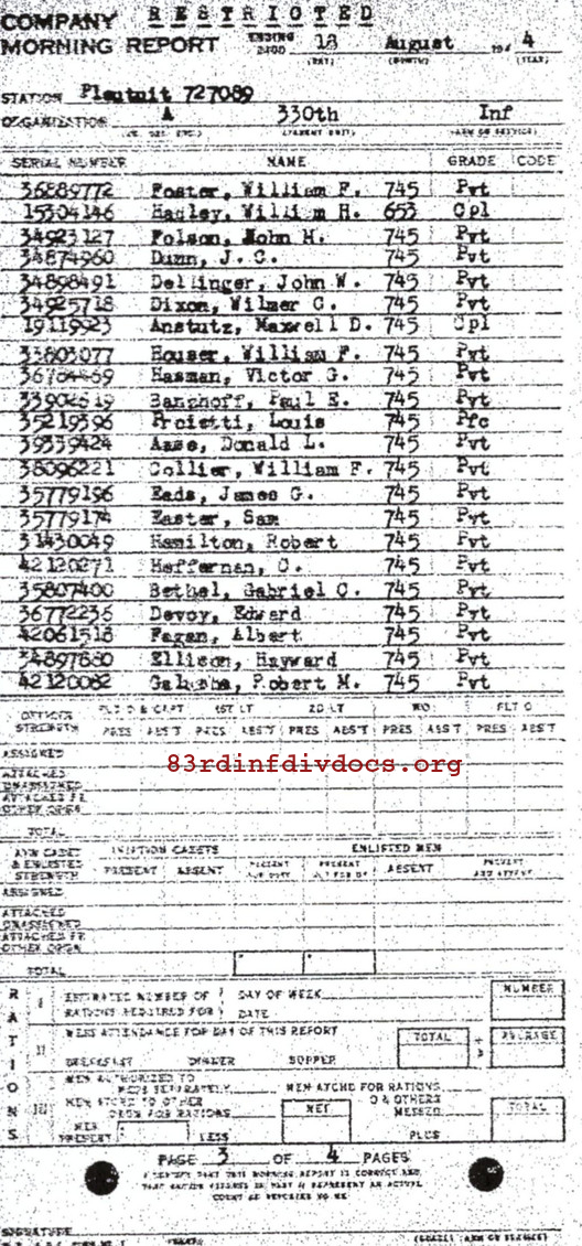 Morning report A Co, 1944-08-18, page 3 Morning report