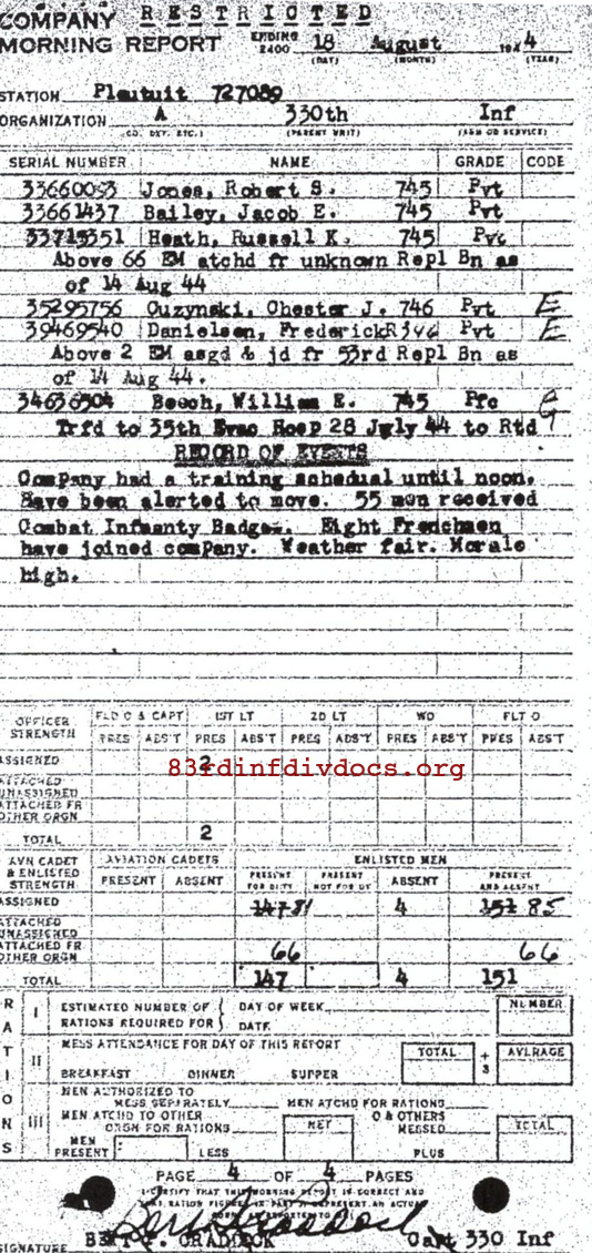 Morning report A Co, 1944-08-18, page 4 Morning report