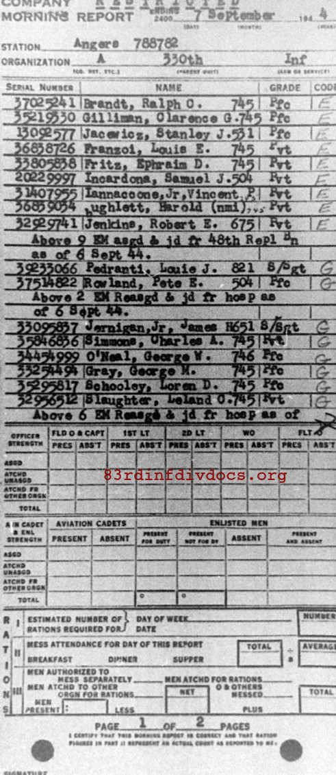 Morning report A Co, 1944-09-07, page 1 Morning report