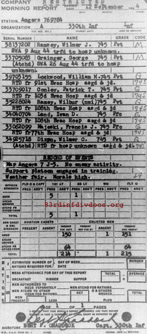 Morning report A Co, 1944-09-12, page 1 Morning report