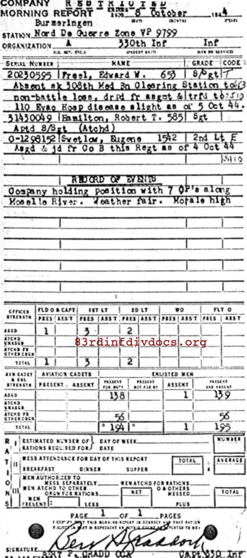 Morning report A Co, 1944-10-08, page 1 Morning report