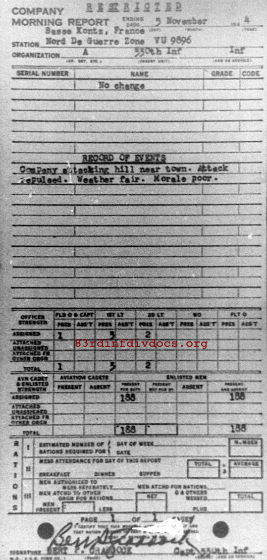 Morning report A Co, 1944-11-05, page 1 Morning report