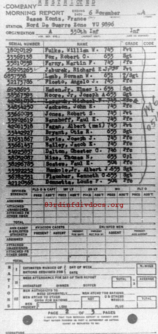 Morning report A Co, 1944-11-06, page 2 Morning report