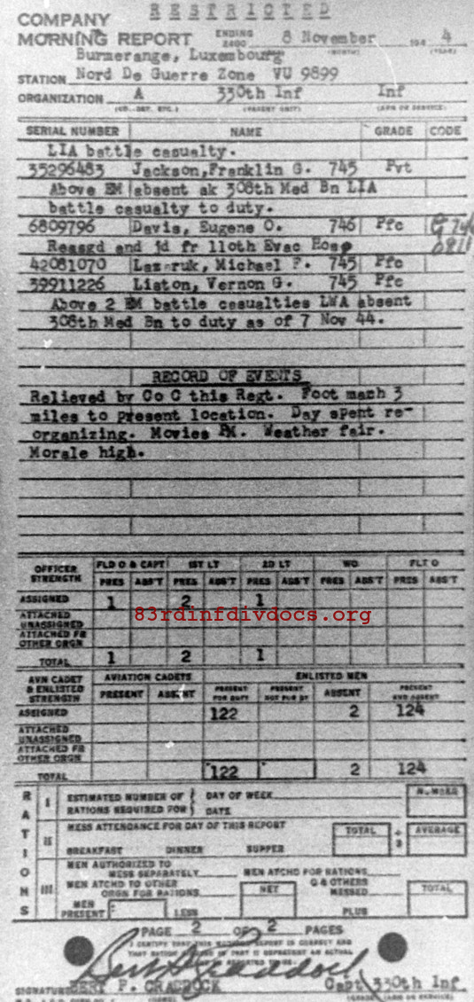 Morning report A Co, 1944-11-08, page 2 Morning report