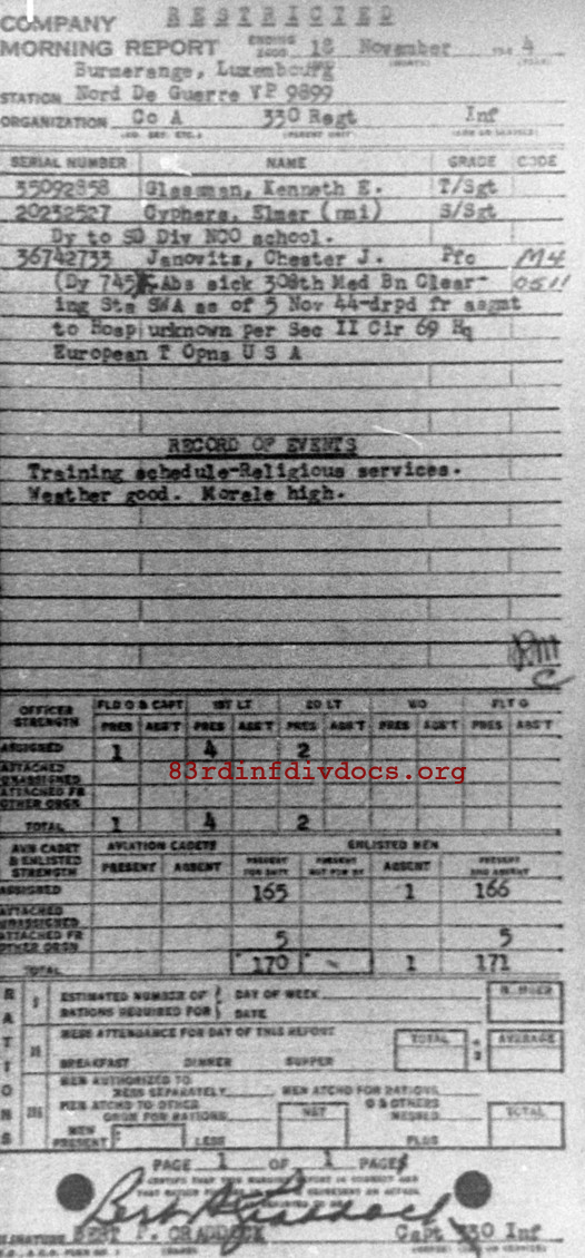 Morning report A Co, 1944-11-18, page 1 Morning report