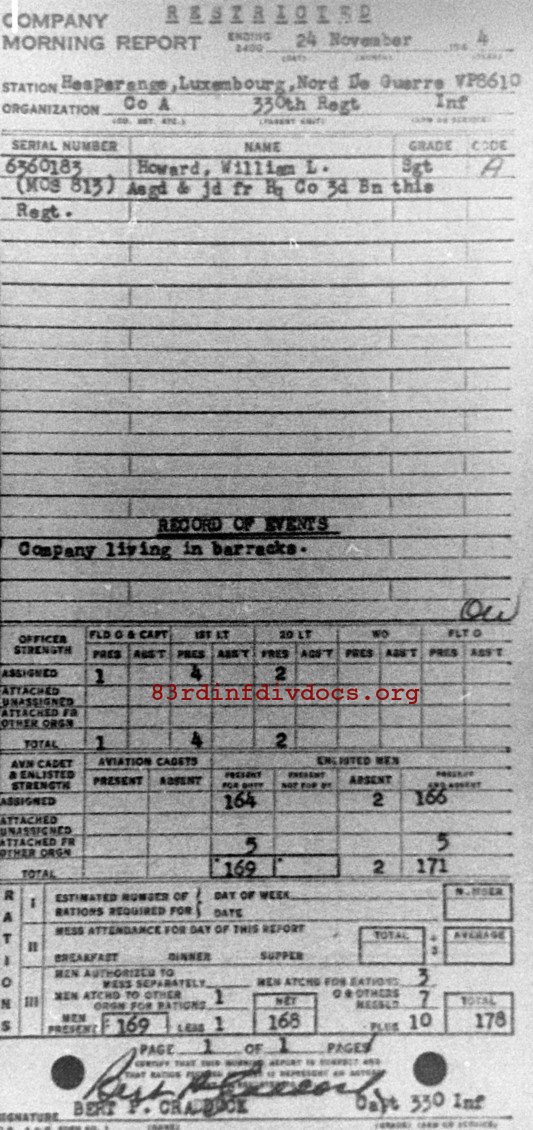 Morning report A Co, 1944-11-24, page 1 Morning report