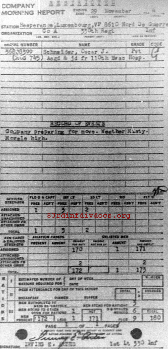 Morning report A Co, 1944-11-29, page 1 Morning report