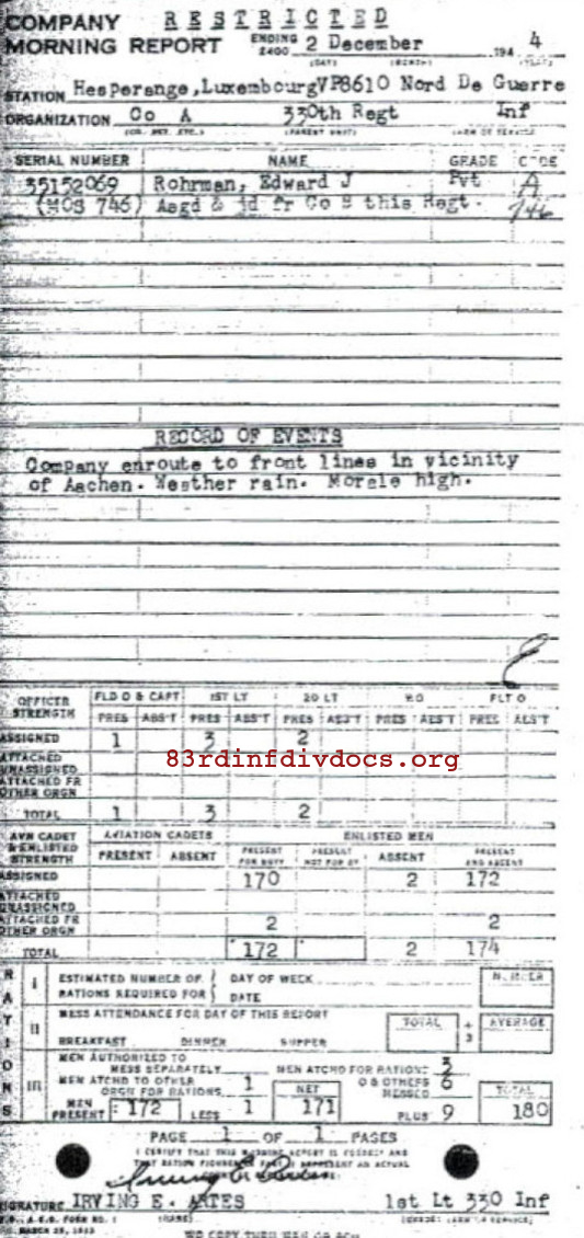Morning report A Co, 1944-12-02, page 1 Morning report