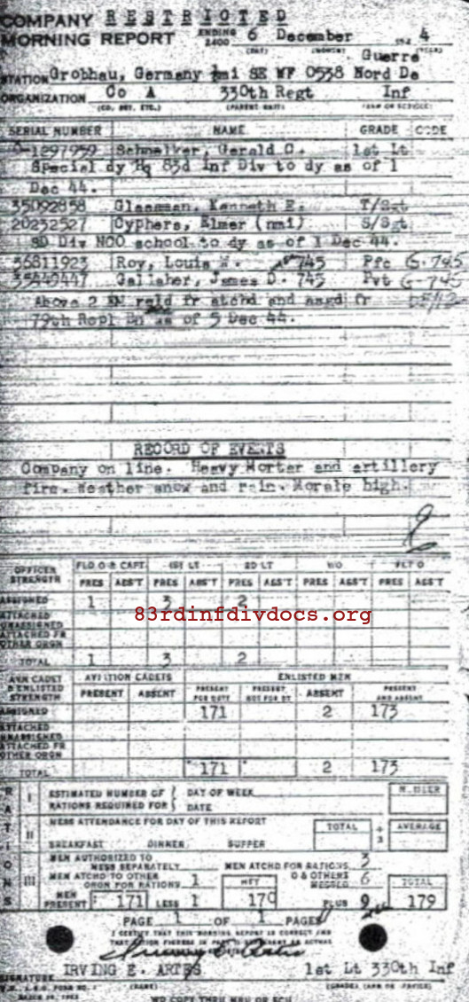 Morning report A Co, 1944-12-06, page 1 Morning report